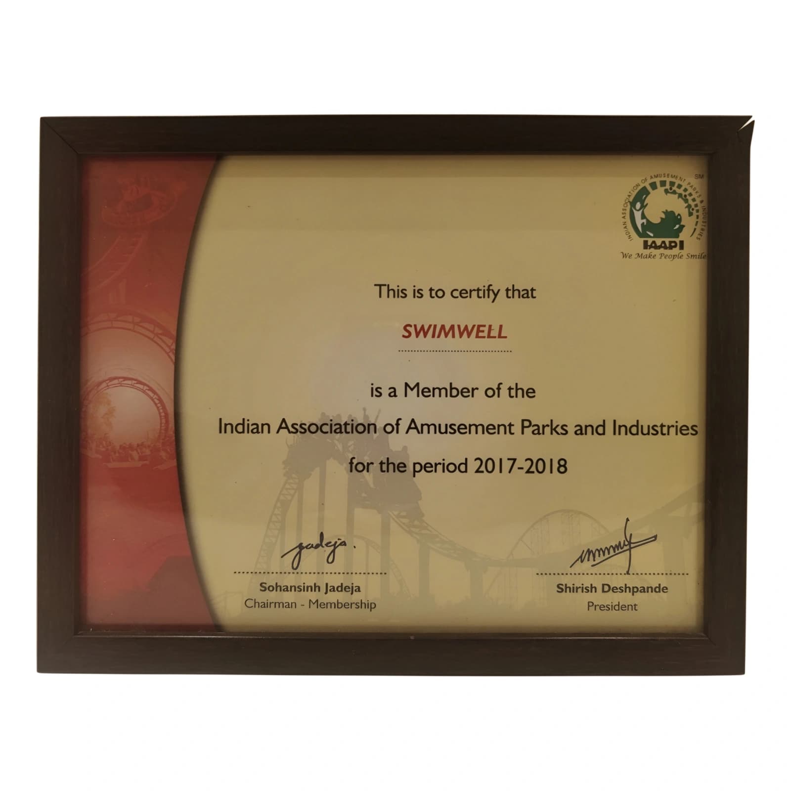 IAAPI Industry Membership Honour - Swimwell Pools Award & Recognition