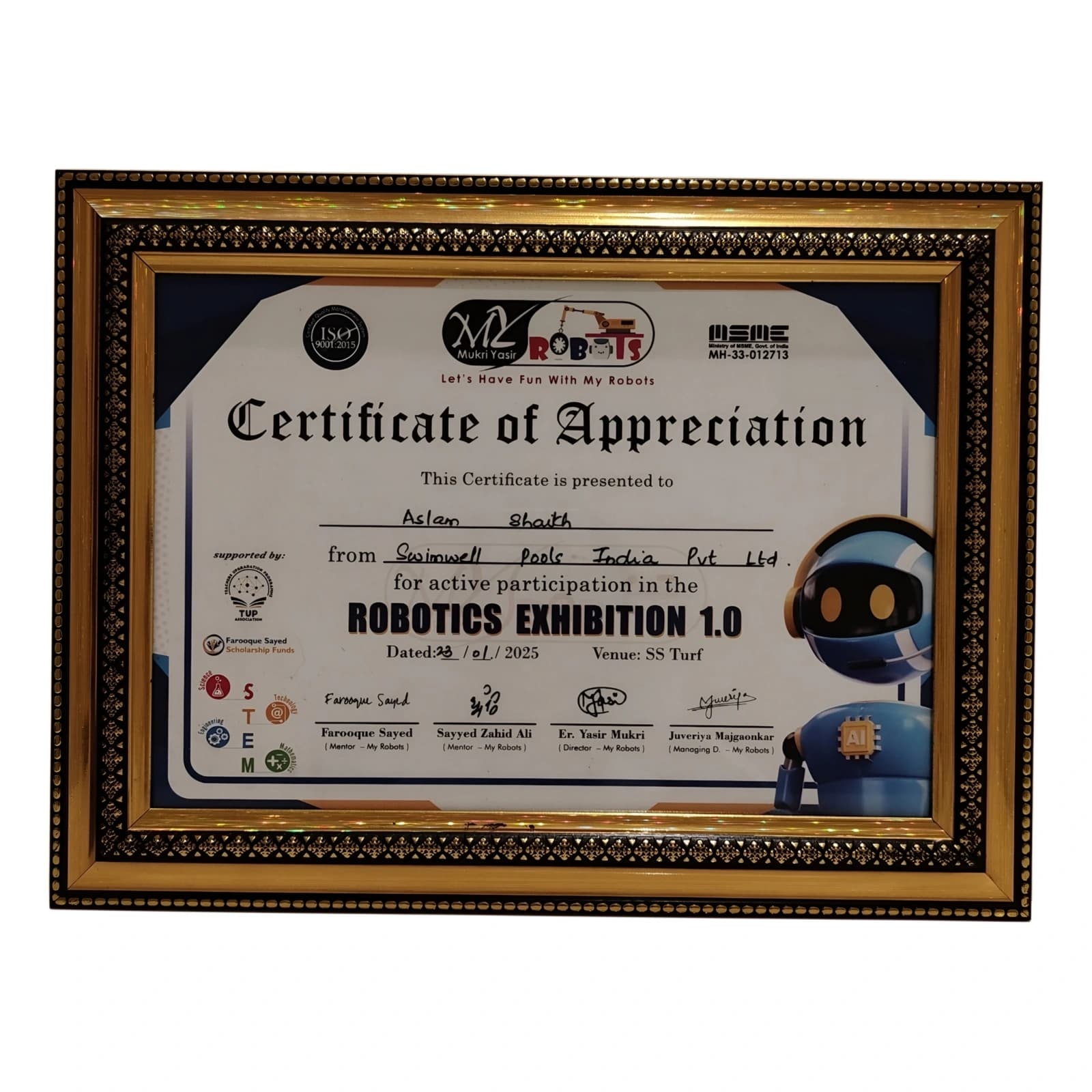 Robotics Exhibition 1.0 Appreciation - Swimwell Pools Award & Recognition