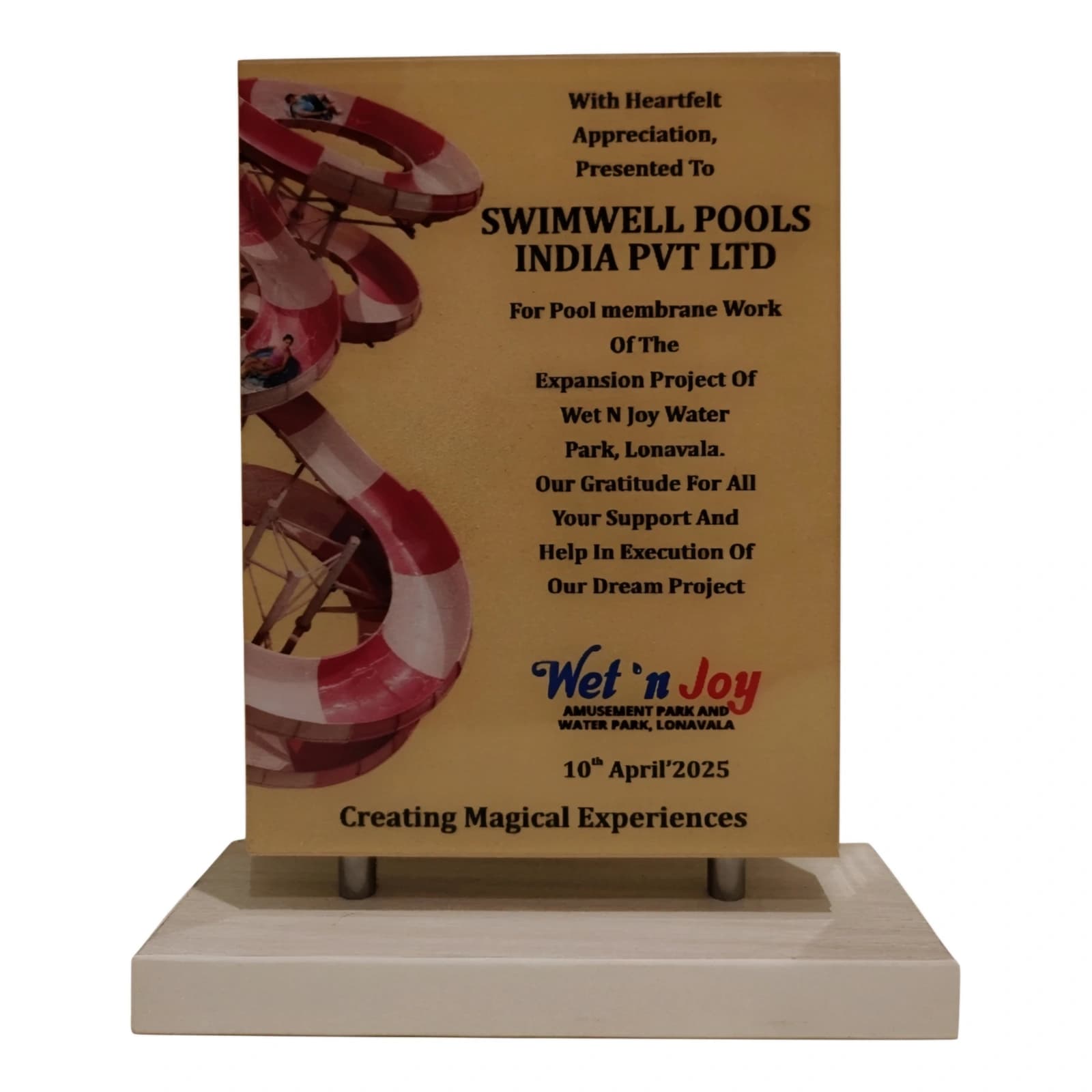 Wet'n Joy Water Park Partner Appreciation - Swimwell Pools Award & Recognition